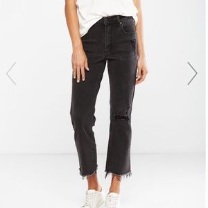 NWT Cotton On Mid Slim Black Ripped Straight Jeans